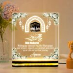 Hajj Mubarak LED Acrylic Lamp, Islamic Kaaba Night Light with Warm Golden Base, Muslim Home Decor, Arabic Calligraphy Plaque, Prayer Room Table Accent, Religious Gift (5 x 5 Inch) - Image 2