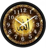 Islamic Wall Clock, 30 cm Round, Gold and Brown Design with Arabic Numerals - Image 2