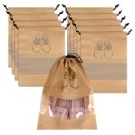 Kuber Industries Pack of 10 Shoe Bags | Shoe Bags for Travel | Non-Woven Shoe Storage Bags | Storage Organizers Set | Shoe Cover with Transparent Window | Shoe Dori Cover | Beige - Image 2