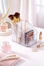 Light Luxury Acrylic Cosmetic Storage Box | Water Ripple Design Makeup Organizer | Large Capacity Desktop Dressing Table Organizer for Lipstick, Skincare & Beauty Products (Transparent) - Image 2