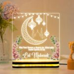 Lighted Eid Mubarak Acrylic Plaque, Islamic LED Lamp with Warm Wooden Base, Muslim Household Decor, Festive Table Display, Meaningful Celebration Gift (5x5 Inch) - Image 2