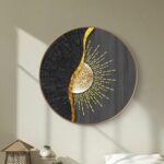 Livin’luxe Abstract Sun Round Wall Painting with Premium Golden PVC Frame | Modern Black Gold Sunburst Art Decorative Wall Decor for Living Room Bedroom Office | Minimalist Circular Artwork 58 cm x 58 cm - Image 2