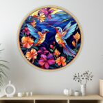 Livin'luxe paintings Loving couple Bird modern art Premium Sparkle lamination Golden Slim Frame 58 cm x 58 cm Large Size, For Home/Office/Hotel painting GR-26 - Image 2