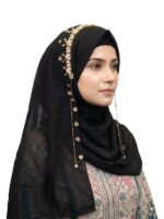 M H Women’s Ready-to-Wear Arabian Crown Hijab - Georgette with Pearl & Stone - Image 2