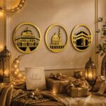 Mad Masters Islamic Wall Decor, Allah & Muhammad Calligraphy Frame for Home, Living Room, Ramadan & Eid Decoration, Muslim Gifts (30.5 x 30.5 cm each, Black & Golden, Set of 3 piece, Round) - Image 2