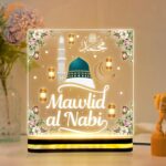 Mawlid Al Nabi Islamic Acrylic LED Plaque with Wooden Light Base Lamp, Muhammad Birthday Celebration Muslim Home Accessories, Warm White Lighting,Islamic Gift Item (5 x 5) Inch - Image 2