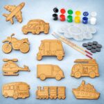 PICRAZEE DIY Wooden Vehicle Painting Kit for Kids | 10 Pine MDF Vehicle Cutouts (5.5 mm Thick) with Acrylic Colors, Brushes, Palette & Magnets | Art & Craft Creative Activity Toy - Image 2