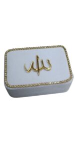 PREMIUM BRIDAL Velvet Allah Calligraphy Tasbeeh Gift Box with Rhinestone Border, Multiple Colours|100 beads Tasbeeh + Digital counter tasbeeh|Islamic Gift (WHITE) - Image 2