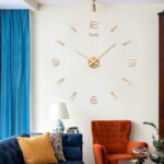 Plastic Large DIY Analog Wall Clock Kit | Frameless Modern 3D Wall Clock With Mirror Number Stickers For Home Living Room Bedroom Office Decoration (Gold) - Image 2