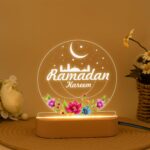 Ramadan Kareem LED Night Lamp | Islamic Acrylic Light Crescent Moon Mosque Design | USB Table Decor Warm Glow | Bedroom Lighting Muslim Home Gift | Size (5.5x5.5) Inch - Image 2