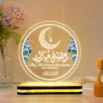 Ramadan Mubarak Acrylic LED Night Lamp, Islamic Crescent Moon Lantern Plaque, Muslim Home Decor Table Accent, Festive Blessing Gift, Spiritual Celebration Ornament (5x5 Inch) - Image 2