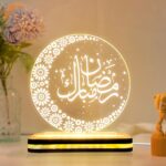 Ramadan Mubarak Acrylic LED Plaque with Golden Light Base, Islamic Night Lamp, Crescent Moon Mosque Table Decor, Muslim Home Decoration Gift, Warm White Light, (5 x 5 Inch) - Image 2