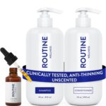 Routine Wellness Shampoo and Conditioner Set and Hair Serum for Thinning Hair - DHT Blocker Women & Men - Color Safe Shampoo for Hair Loss & Hair Growth - Unscented Set + Serum - Image 2