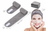 Spa Headband Set with Cotton Makeup Washcloths - Adjustable Soft Terry Cloth Hair Band with Hook Loop Closure for Face Wash Skincare Facial Makeup Use - Image 2
