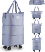 Wheel Bags for Travel Luggage Carry on Duffel Bag, Expandable Foldable Luggage Bag, Dry and Wet Separation Rolling Bag, Travel Totes for Women & Men (1Pcs)(Purple)-HE - Image 2