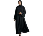 Women Firdous Fabric Abaya Burqa with Designer Lace Sleeve Detail | Long Sleeve Dubai Style Modest Wear | Flowy Fit Full Length Islamic Outfit for Occasions | Without Dupatta - Image 2