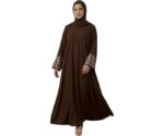 Women Firdous Fabric Embroidered Abaya Burqa with Designer Floral Sleeve Work | Long Sleeve Modest Wear Islamic Dress | Classic Fit Full Length Flowy Outfit for Occasions | Without Dupatta - Image 2