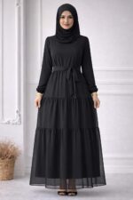 Women's Georgette Abaya Crepe Lining for No Transparency Full Sleeve Frill Pattern Modest Islamic Wear Black - Image 2