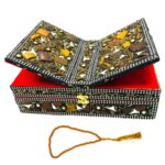 Wooden Quran Storage Box with Tasbih Mala Attached Foldable Book Reading Stand, Handmade Rehal for Quran and para - (Beads Craft Work - 13 * 4 Inch) - Image 2