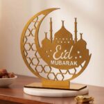 Wooden Ramadan Table Decor Festive Home Table Gift Ramadan Mubarak Wooden Eid Mubarak Decoration Item 7 x 7 Inches - Image 2