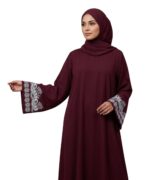 Zareen Maroon Grace Abaya for Women | Premium Firdous Fabric | Designer Embroidered Sleeves | Modest Islamic Wear | Elegant Daily & Occasion Wear Abaya - Image 2