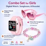 ALNA-TURA Combo Gift For Kids Girls | Pink LED Digital Watch, Cute Pink Sunglasses & Beaded Bracelet | Stylish Fashion Accessories Kit for Baby Childrens | Best Birthday Return Gift Toy Set For Age 3 to 12 Years - Image 3