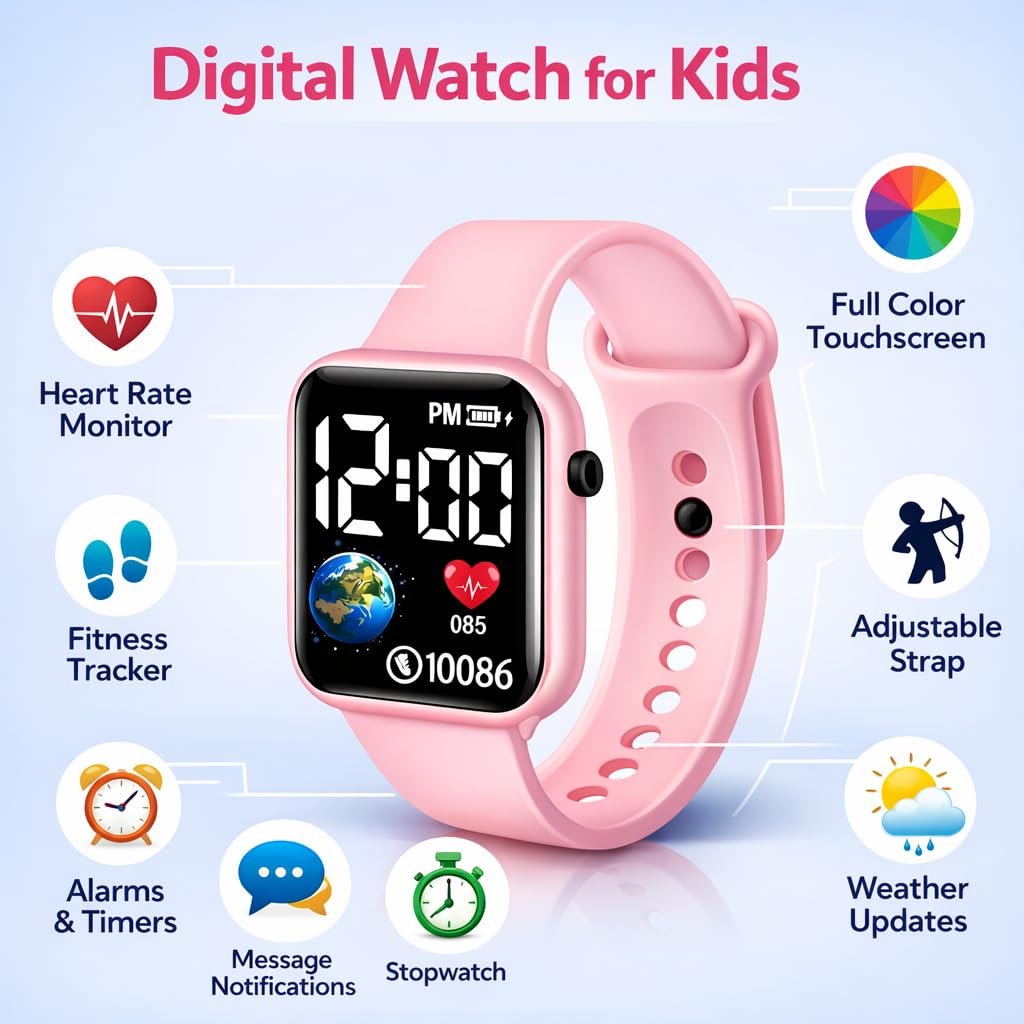 ALNA-TURA Combo Gift For Kids Girls | Pink LED Digital Watch, Cute Pink Sunglasses & Beaded Bracelet | Stylish Fashion Accessories Kit for Baby Childrens | Best Birthday Return Gift Toy Set For Age 3 to 12 Years - Image 3