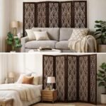 Wooden Living Partition Room Divider 4 Panel | Foldable Privacy Screen with Geometric Cut-Out Design | Pooja Room Partition for Living Room, Bedroom & Office (Brown) - Image 4