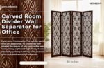 Wooden Living Partition Room Divider 4 Panel | Foldable Privacy Screen with Geometric Cut-Out Design | Pooja Room Partition for Living Room, Bedroom & Office (Brown) - Image 5