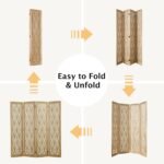 Wooden Living Partition Room Divider 4 Panel | Foldable Privacy Screen with Geometric Cut-Out Design | Pooja Room Partition for Living Room, Bedroom & Office (Teak Finish) - Image 5