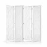 Wooden Living Partition Room Divider 4 Panel | Foldable Privacy Screen with Geometric Cut-Out Design | Pooja Room Partition for Living Room, Bedroom & Office (White) - Image 3