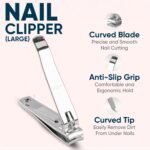 Vega Large Nail Clipper 1 Piece for Men & Women | Stainless Steel Nail Trimmer for Fingernails & Toenails | Durable Nail Cutter with Anti-Slip Grip | Professional Manicure Pedicure Kit Tool, (LNC-01) - Image 3