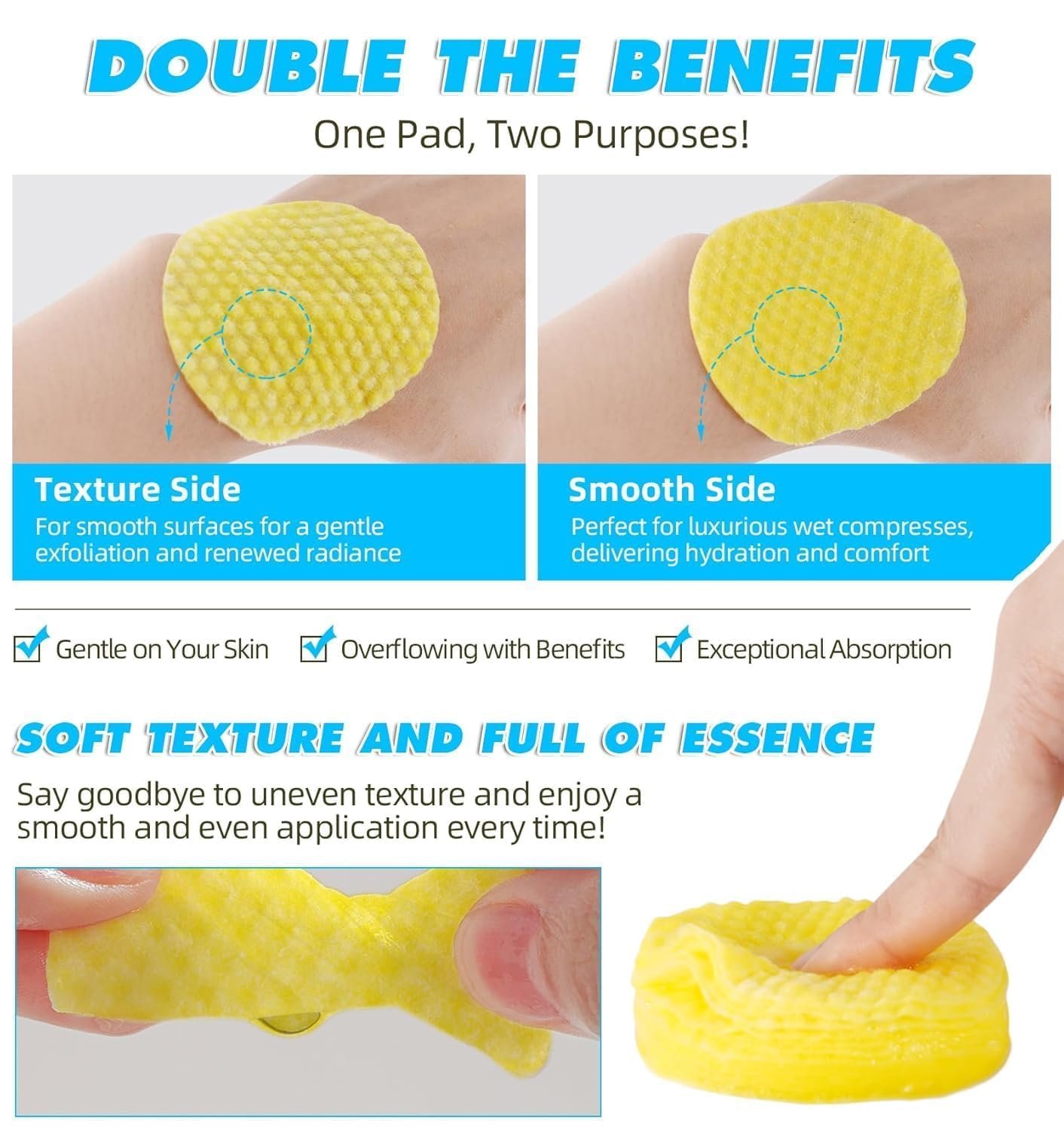 Kojic Acid and Turmeric Cleansing Pads for Dark Spots, Skin Brightening & Acne Prevention, with Vitamin B5, Vitamin C, Turmeric Infused Foaming Exfoliating Pads, for Face for All Skin Types -60PCS (Pack of 1 (60Pcs)) - Image 7