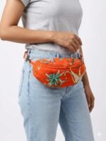 Cotton Quilted Waist Bag Crossbody Bag For Men & Women with Adjustable Strap Sling Bag For Track Hiking Travel Camping Outdoor Sports Cycling Money Belt For Daily Use Chest Bag (Orange) - Image 4