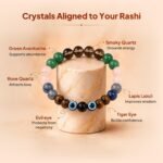 Tula (Libra) Rashi Bracelet | Smoky Quartz, Green Aventurine, Rose Quartz, Lapis Lazuli, Tiger’s Eye, Evil Eye | For Balance & Harmony | Stabilizes Decision Making | For Men & Women - Image 4