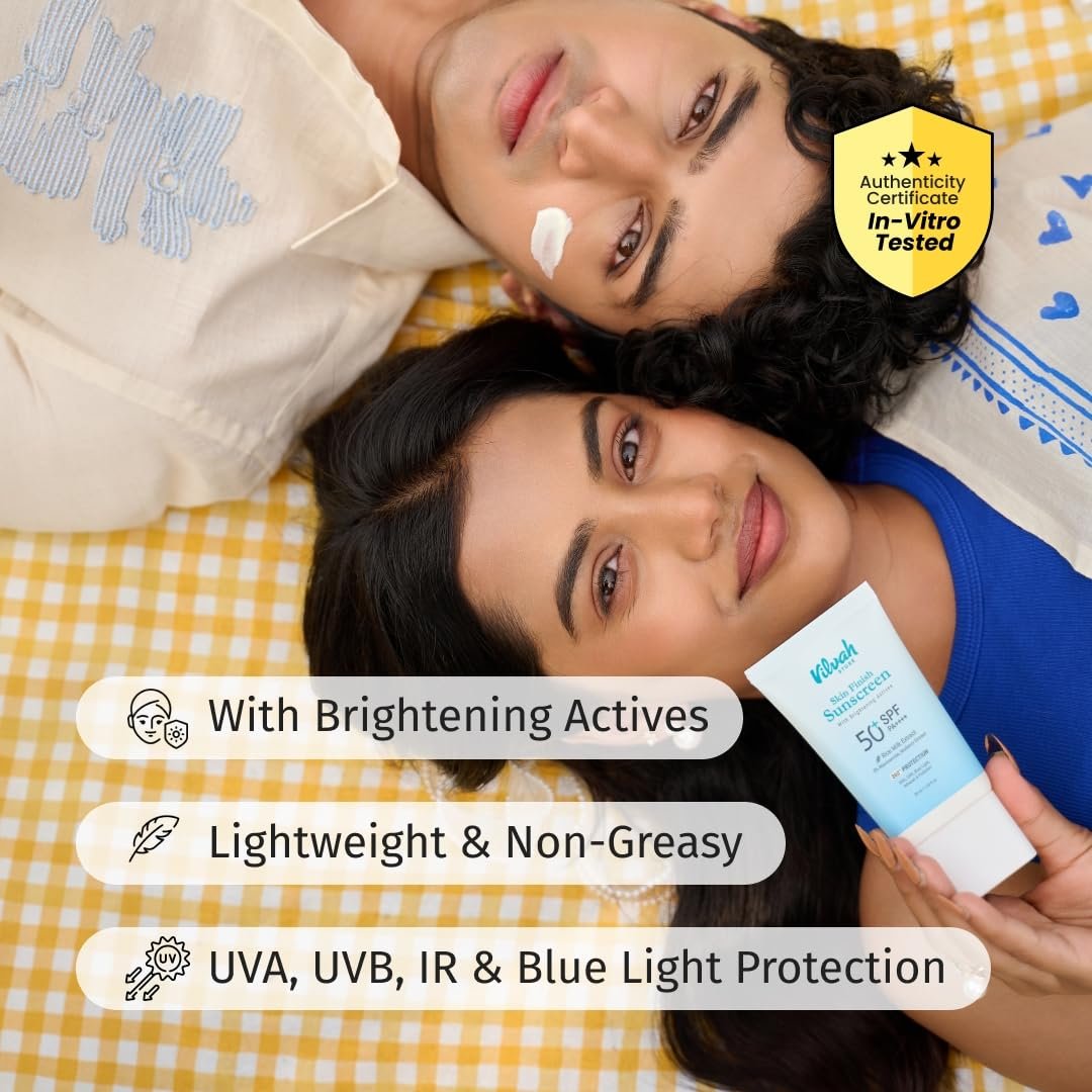 Vilvah Skin Finish Sunscreen SPF 50 PA++++ | No White Cast, Water-Resistant Sunscreen | Hydrating, Lightweight, Non-Greasy | UVA & UVB Protection with Natural UV Filters & Rice Milk | Unisex, For All Skin Types | 50g - Image 3