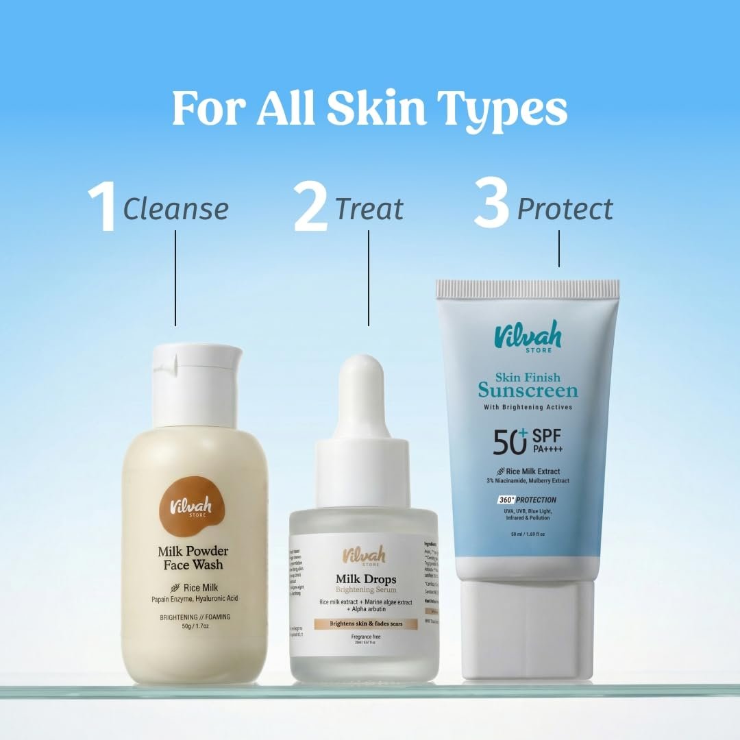 Vilvah Skin Finish Sunscreen SPF 50 PA++++ | No White Cast, Water-Resistant Sunscreen | Hydrating, Lightweight, Non-Greasy | UVA & UVB Protection with Natural UV Filters & Rice Milk | Unisex, For All Skin Types | 50g - Image 9