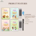 Manogyam Sank Magic Practice Copybook Set for Kids (4 Books + 1 Pen + 1 Grip + 10 Refills) Reusable Alphabets, Numbers, Drawing & Writing Books Handwriting Activity Kit for Ages 3–7 Years - Image 4