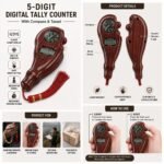 Digital Finger Counter and Tally Counter for Mantra Chanting, Traditional Wooden Finish Tasbih with Integrated Compass and Red Tassel, Ergonomic Japa Counter, 11 x 5 x 2 cm - Image 3