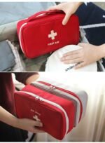 First Aid Kit Bag | Mini Empty Medicine Storage Box With Handle | Portable & Spacious Emergency Organizer Mesh Pouch With Elastic Loops | For Outdoor Travel,Car,Office,Camping,Home,Hiking (Red) - Image 5