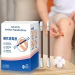 50pcs Iodine Swabs Povidone Iodophor Swabsticks Sanitary First Aid Kit Emergency Wound Care Safety for Adult Kids, Outdoor, Portable Medical Cotton Swabs Nose and Ear Care