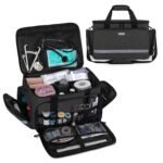 CURMIO Nurse Medical Bag With Inner Dividers and No-Slip Bottom for Home Visits, Health Care, Hospice - Gift for Nursing Students, Physical Therapists, Doctors - Black (Patented Design)