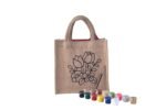 DIY Jute Tote Bag with Floral Design Paint Kit, Natural Burlap Shopping Bag with Paint Set and Brush - Image 2