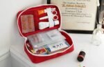 First Aid Kit Bag | Mini Empty Medicine Storage Box With Handle | Portable & Spacious Emergency Organizer Mesh Pouch With Elastic Loops | For Outdoor Travel,Car,Office,Camping,Home,Hiking (Red)