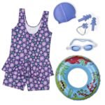 Girls Swimming Kit - Costume, Antifog Goggles, Cap, Ear Plug & Nose Plug | Polyester |Complete Swimwear for Girls of All Ages | (Color of THE Product AS PER AVAILABLITY) - Image 2