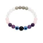 Karka (Cancer) Rashi Bracelet | Labradorite, Moonstone, Clear Quartz, Rose Quartz,Amethyst, Evil Eye | Emotional Stability & Intuition | Relieves Anxiety, Boosts Intuition | For Men & Women - Image 2
