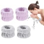 MAYCREATE 2 Pairs Spa Wrist Band for Face Wash, Purple Gray | Absorbs Water During Face Washing, Helps Keep Sleeves Dry, Absorbent Fabric, Comfortable Skincare Fit, Easy Care Guidance - Image 2