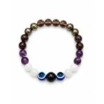 Makar (Capricorn) Rashi Bracelet | Smoky Quartz, Pyrite, Garnet, Amethyst, Moonstone, Evil Eye | For resilience & Ambition | Strengthen Focus & Strategic Planning | For Men & Women - Image 2