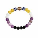 Meen (Pisces) Rashi Bracelet | Black Tourmaline, Lepidolite, Amethyst, Aquamarine, Citrine, Evil Eye | For Pisces Intuition & Spirituality | Balances Emotion & Insight | For Men & Women - Image 2