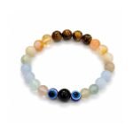 Mithun (Gemini) Rashi Bracelet | Tiger’s Eye, Citrine, Amazonite, Blue Lace Agate, Fluorite, Evil Eye | Boosts Intellect, Adaptability, Communication & Clear thinking | For Men & Women - Image 2
